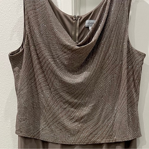 Catherines Beige Metallic Gown 22W Striped Metallic Top Sleeveless Maxi - Picture 2 of 3